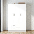 3 Door Wardrobe Closet With 2 Drawers Modern White Freestanding Armoire Storage Cabinet For Bedroom