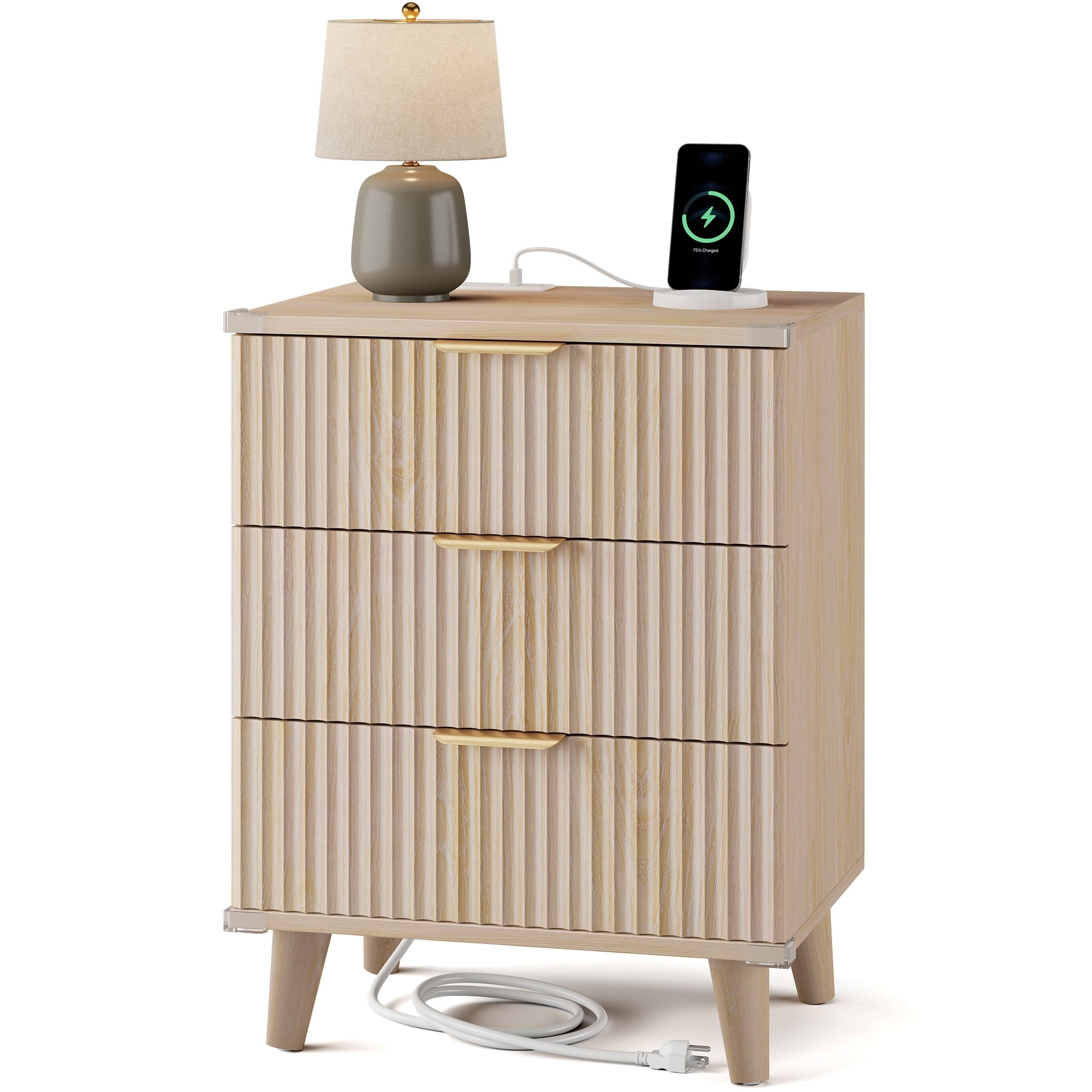 3 Drawer Dresser For Bedroom Nightstand With Charging Station