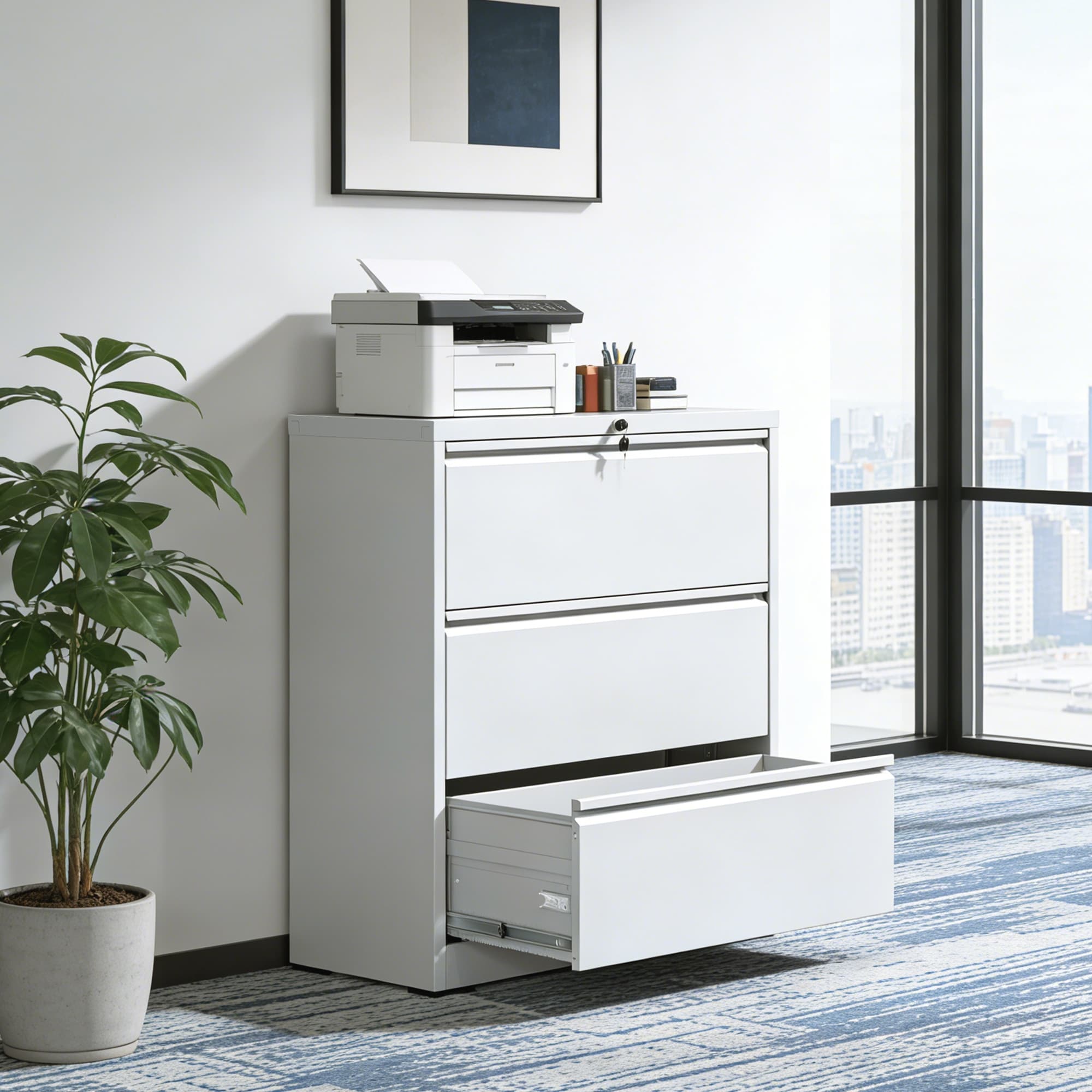 3 Drawer Lateral File Cabinet 35.4 Inch Wide Filing Cabinet Locking Heavy Duty File Cabinet Vertical Storage