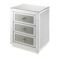 3 Drawer Mirrored Accent Table With Faux Diamond Inlay Silver