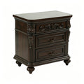3 Drawer Nightstand Solid Wood Frame Traditional Bedside Table With Carved Details Dark Cherry Finish 28 W Storage Cabinet