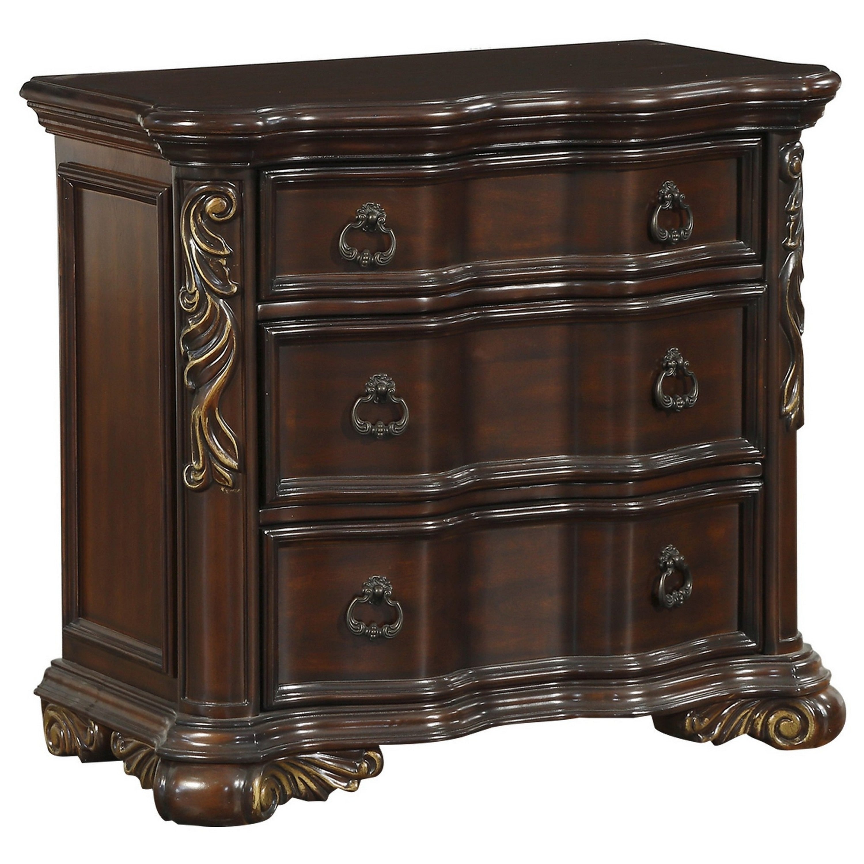 3 Drawer Nightstand With Carved Pilaster And Bracket Feet Cherry Brown