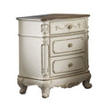 3 Drawer Nightstand With Floral Motif Carving Details Antique White And Brown