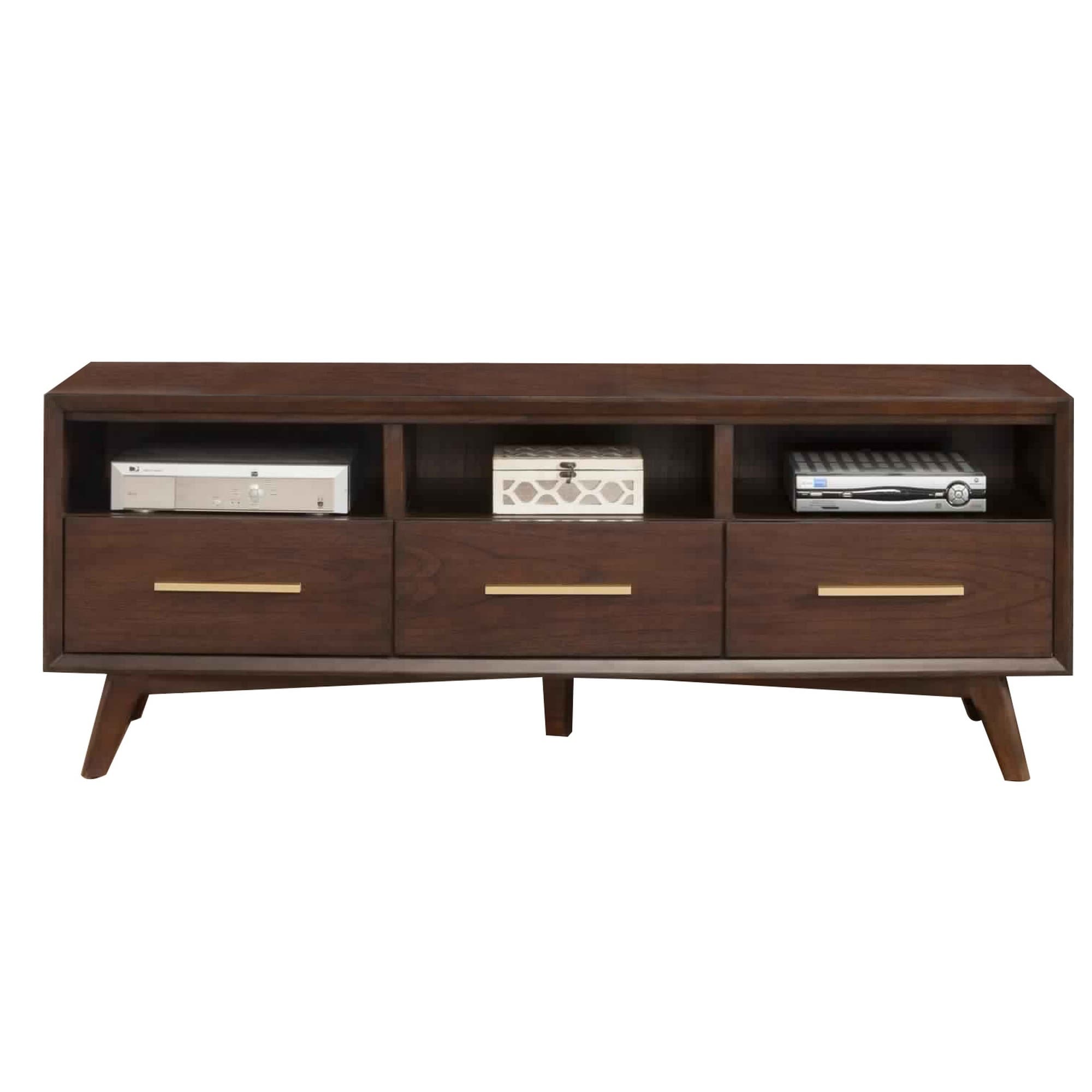 3 Drawer Transitional Tv Console With 3 Open Compartments Walnut Brown