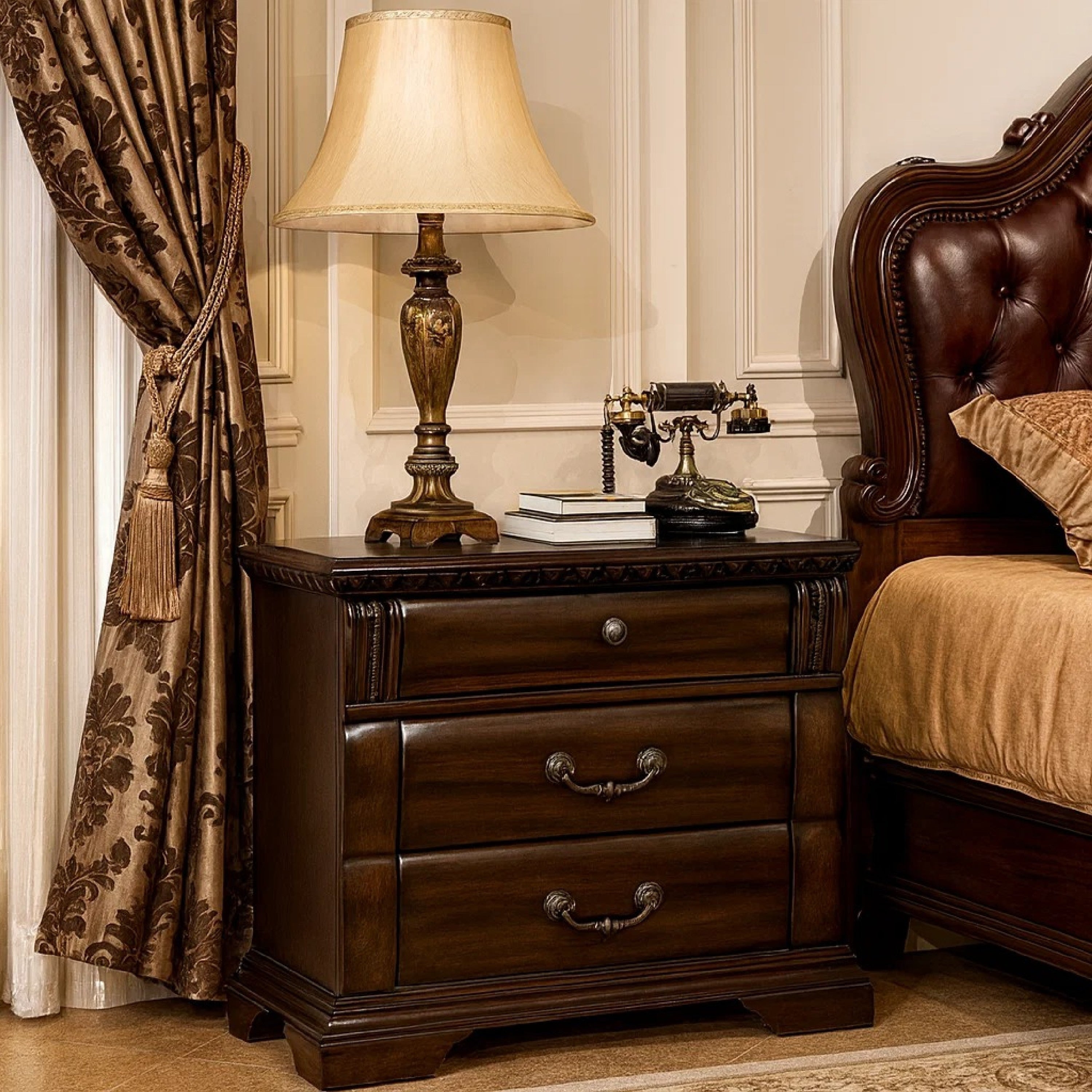 Burleigh Transitional Night Stand In Cherry Finish