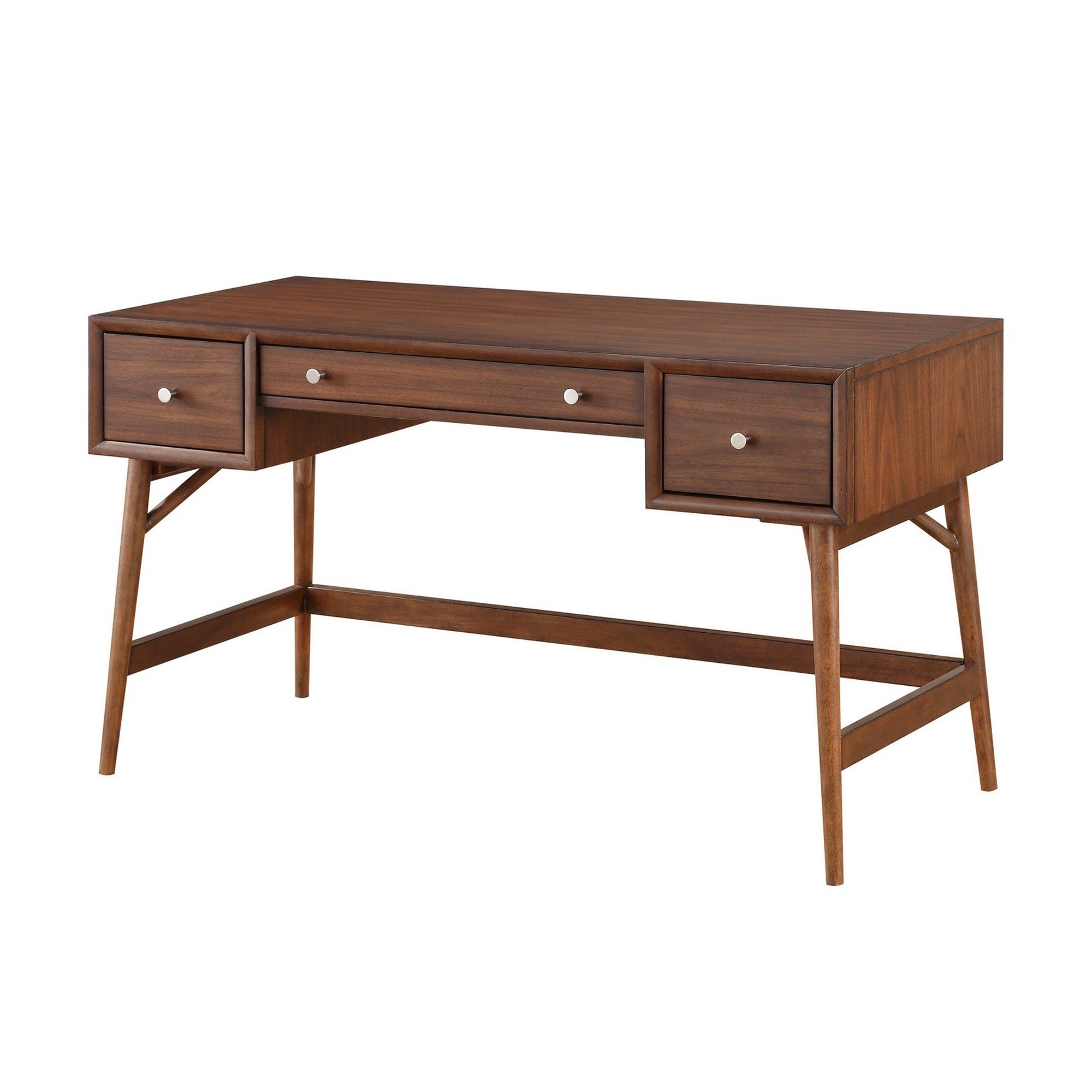 3 Drawer Wooden Writing Desk With Splayed Legs Walnut Brown