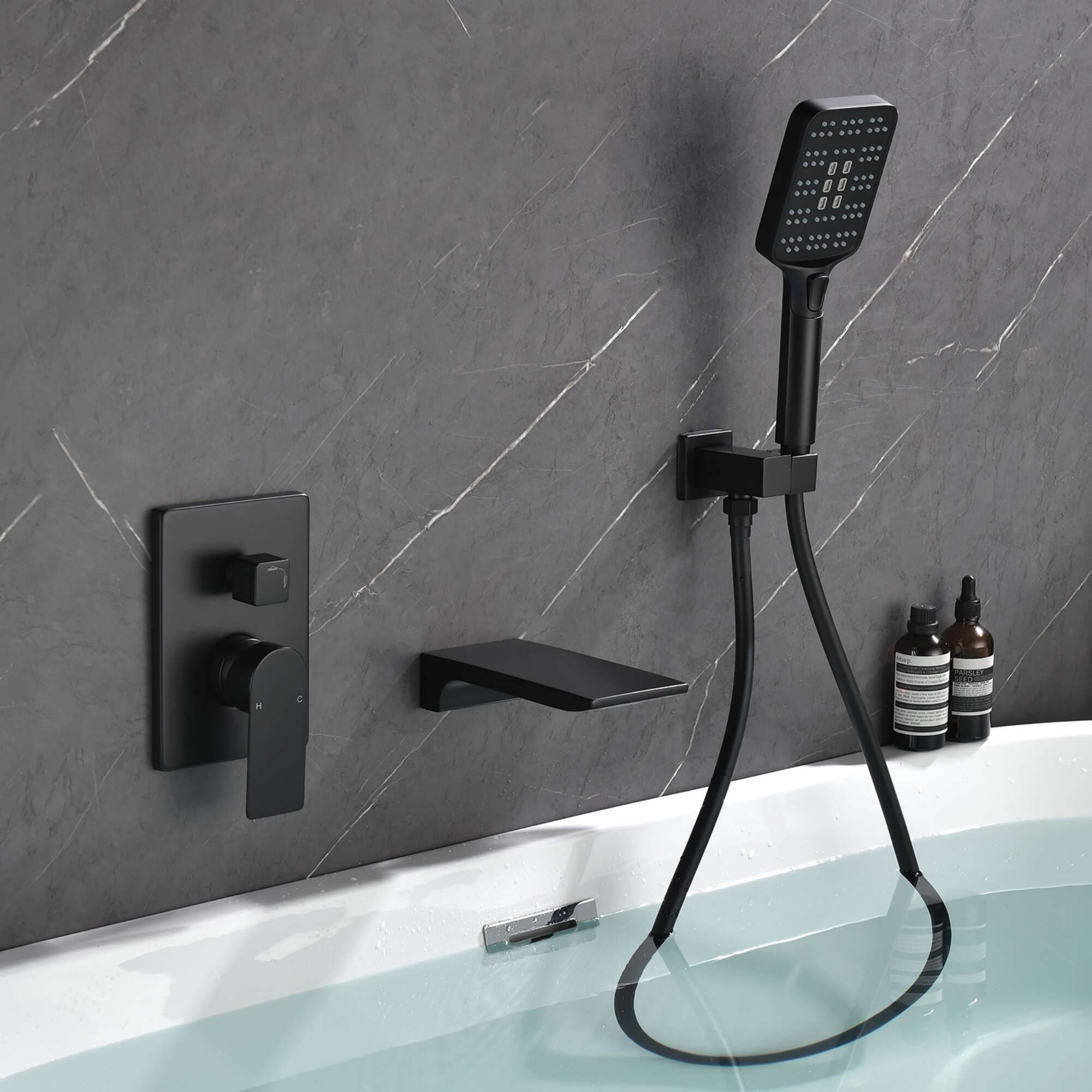 3 Hole Wall Mounted Tub Faucet With Hand Shower Single Handle Waterfall Bathtub Faucet With Valve