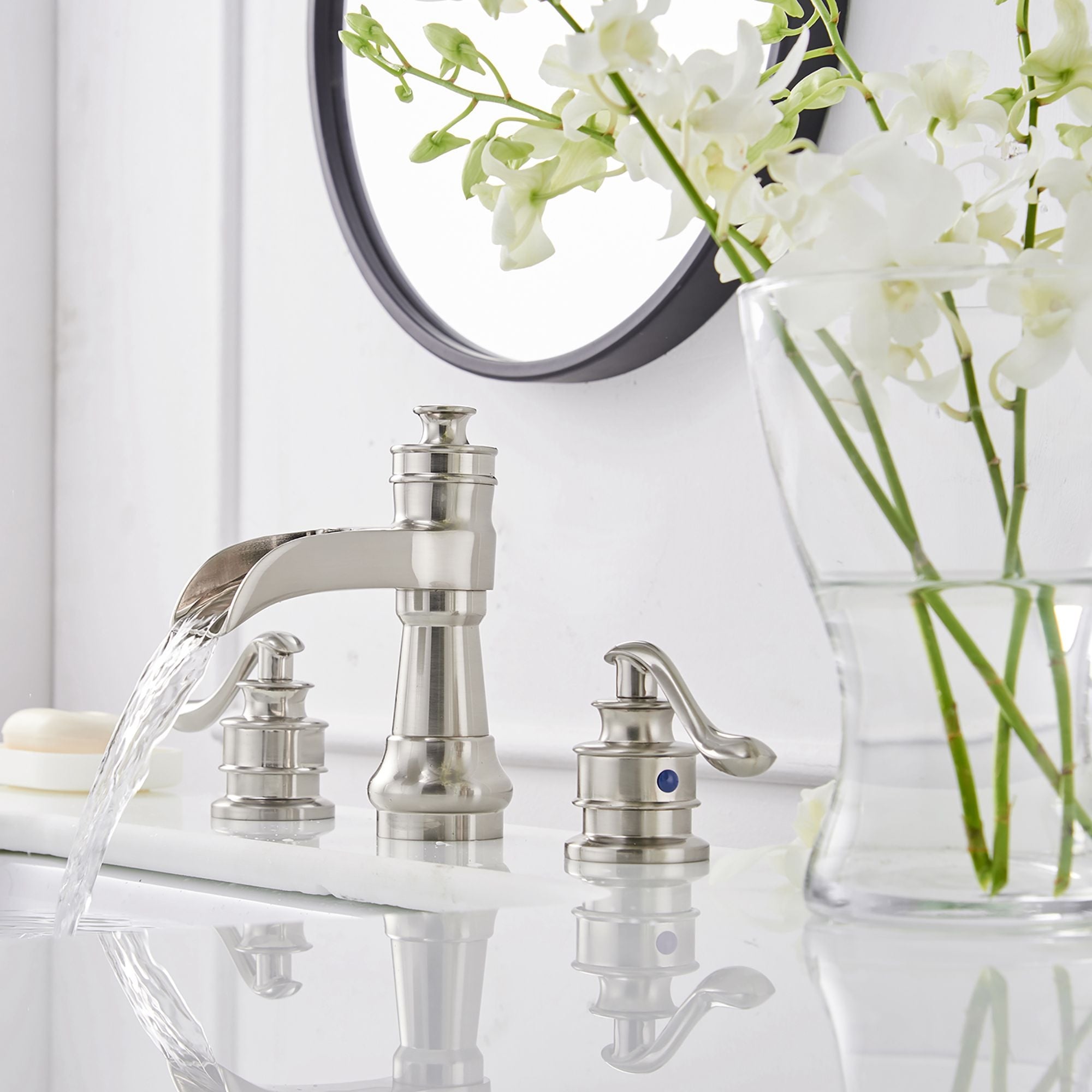 3 Holes Brushed Nickel Bathroom Sink Faucet