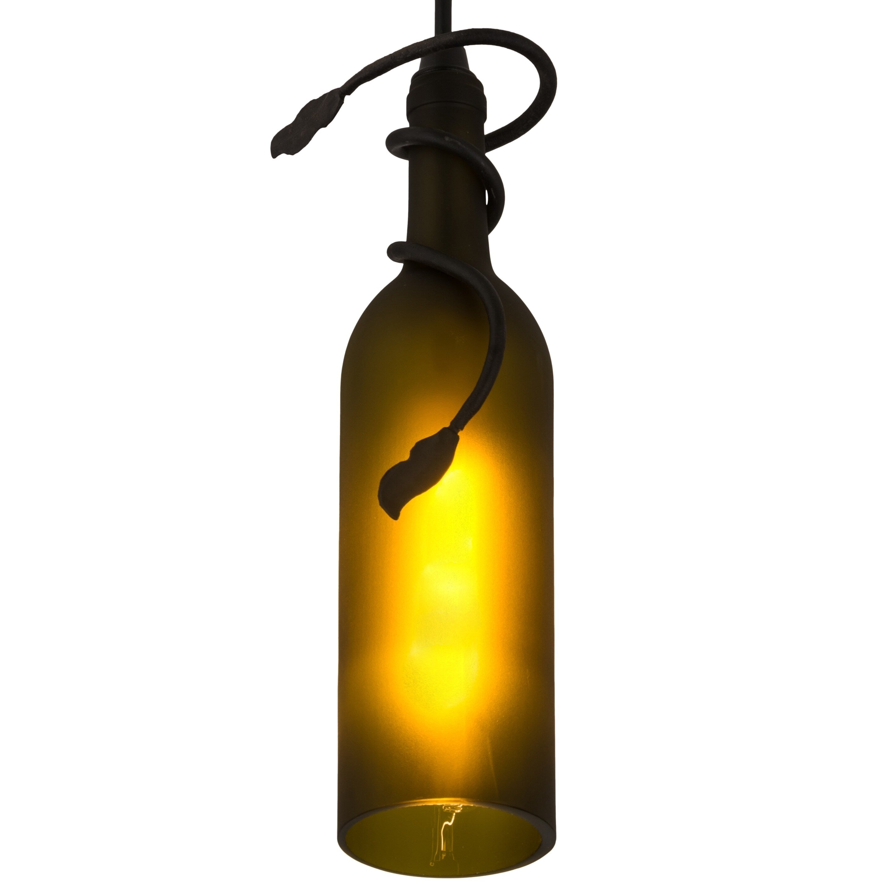 3 Inch Wide Tuscan Vineyard Frosted Green Wine Bottle Mini Pendant