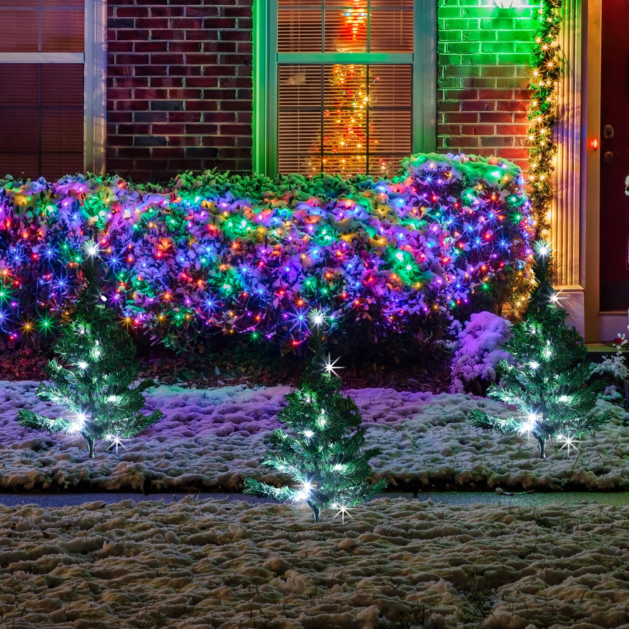 Set Of 3 Led Lighted Christmas Tree Driveway Or Pathway Markers Outdoor Decorations
