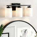 3 Light 17 In. Matte Black Vanity Light With Frosted White Glass Shades Dimmable Up Down Light Damp Rated