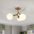 3 Light Opal Glass Sputnik Semi Flush Mount Gold