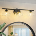 3 Light 24.4 Modern Black Gold Bathroom Vanity Light With Stone Shaped Seed Glass Shades