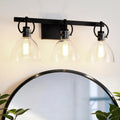 3 Light 25 In. Matte Black Vanity Light With Clear Glass Shades