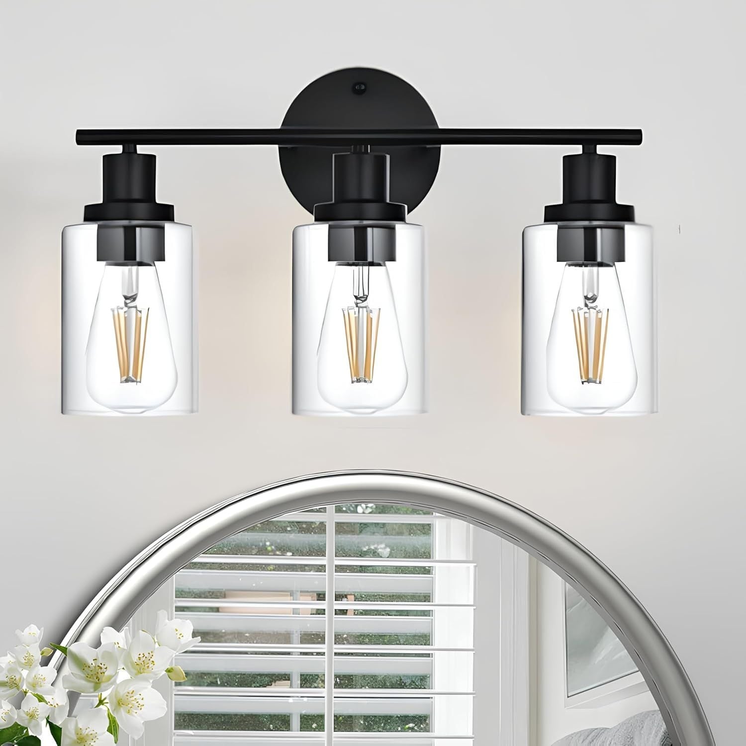 3 Light Bathroom Light Fixtures Brushed Nickel Modern Vanity Lights Over Mirror With Clear Glass Shade Bathroom Wall Lamp