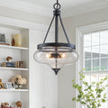 3 Light Black Farmhouse Clear Glass Drum Pendant Light