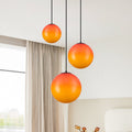 3 Light Black And Orange Gradient Glass Globe Pendant Adjustable 3 Lights