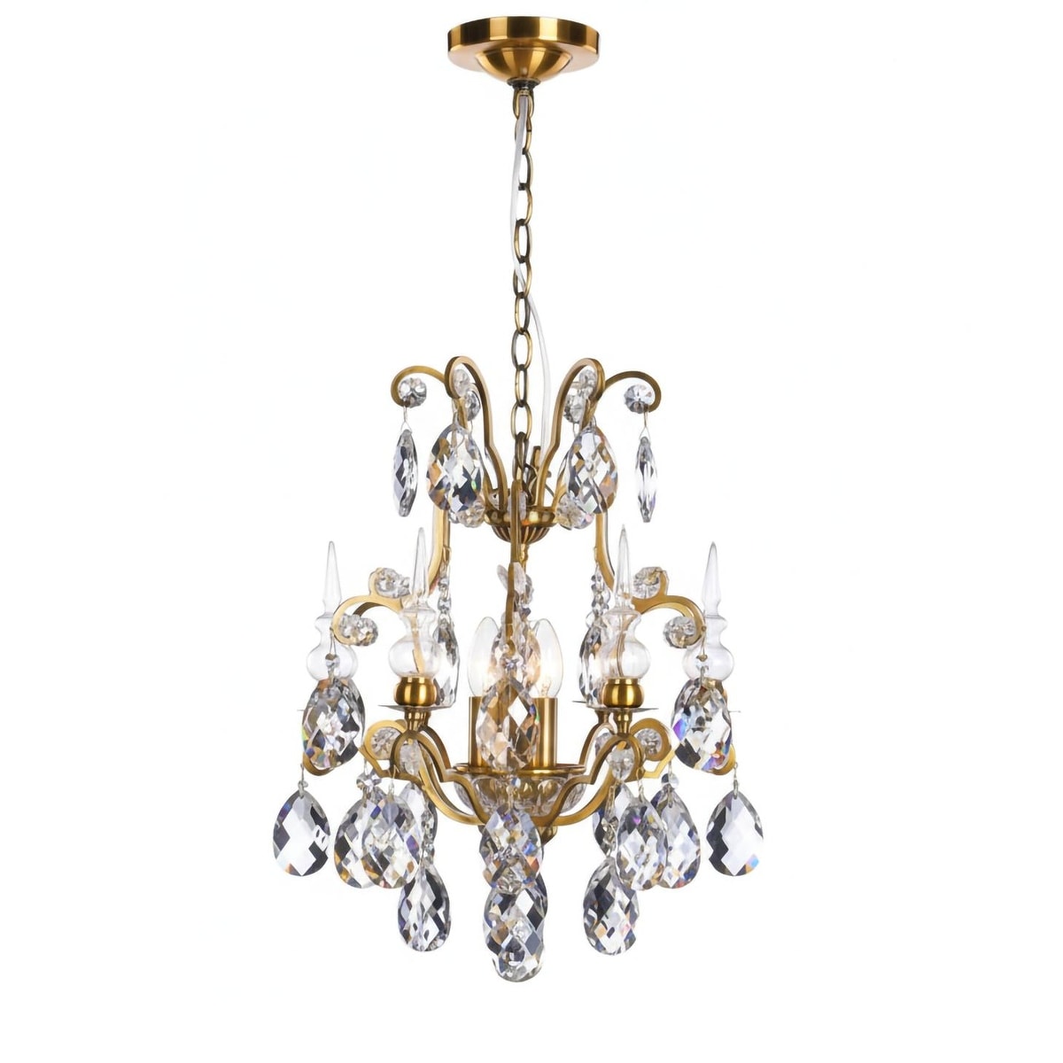 3 Light Brass Chandelier With Clear Crystals