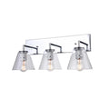 3 Light Chrome Metal Wall Sconce With Clear Glass Shades