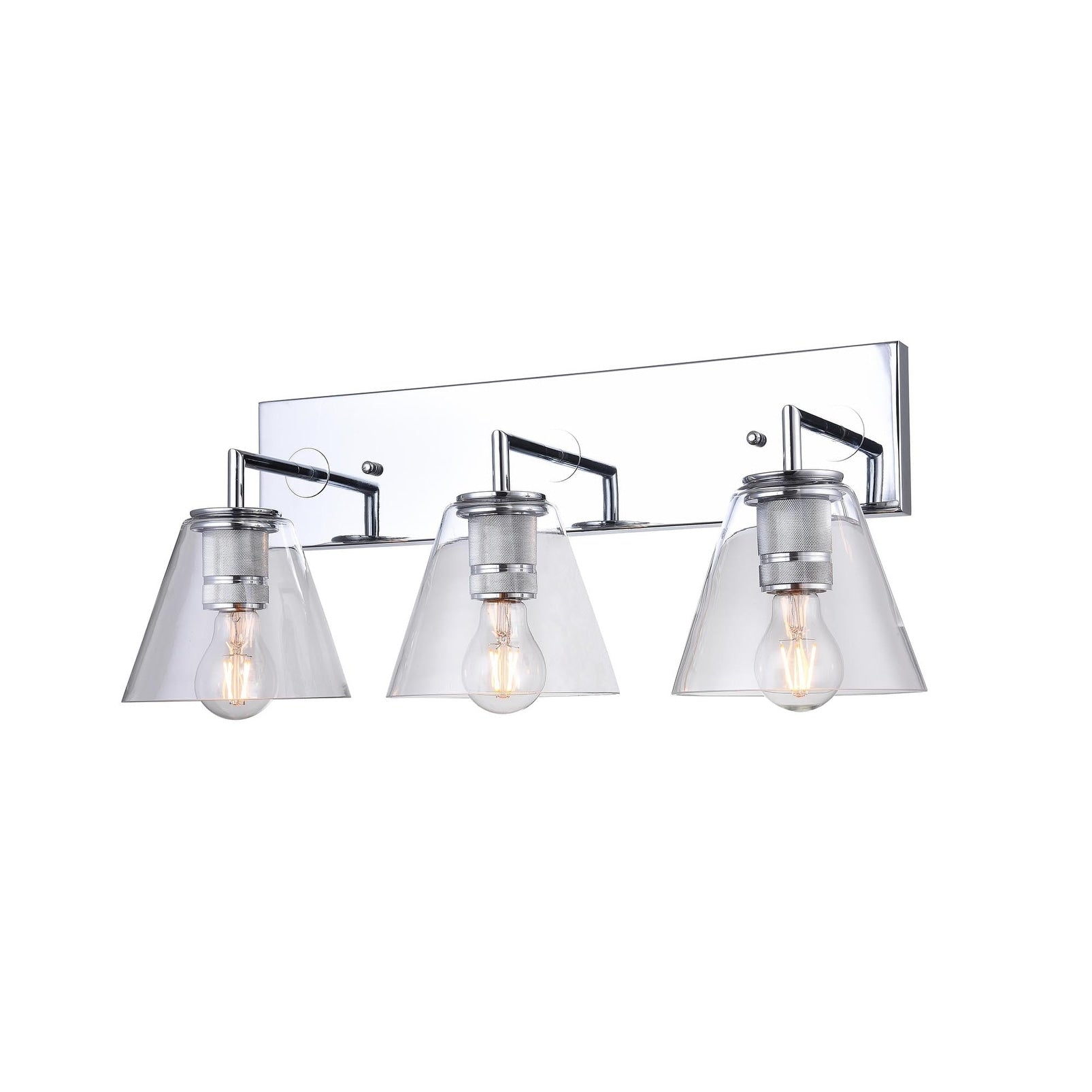 3 Light Chrome Metal Wall Sconce With Clear Glass Shades