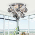 3 Light Chrome Round Flush Mount Ceiling Light With Clear Glass Globe Dia.16.93 In