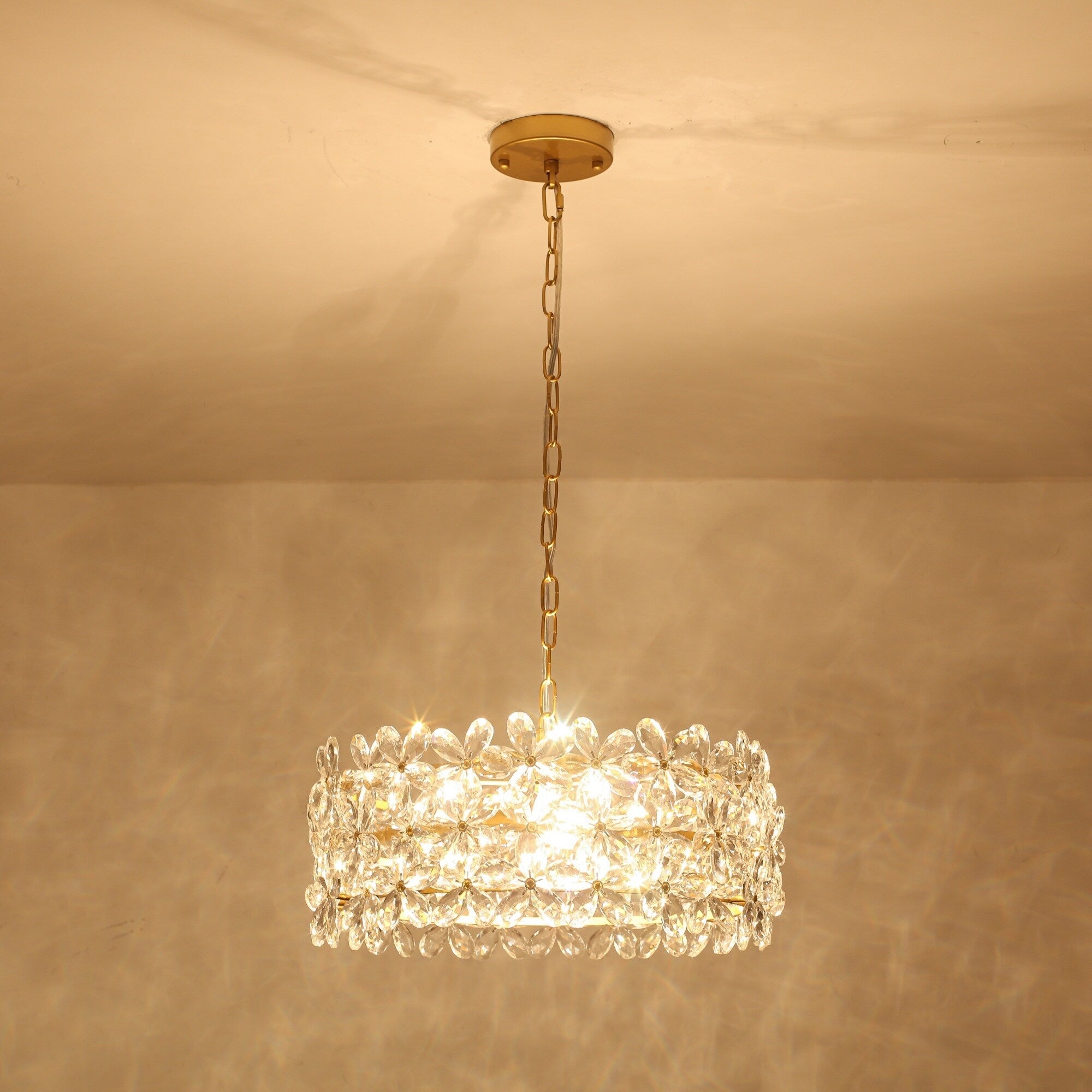 3 Light Crystal Flower Chandelier Adjustable Chain For Glamorous Home Dining Living 3 Light