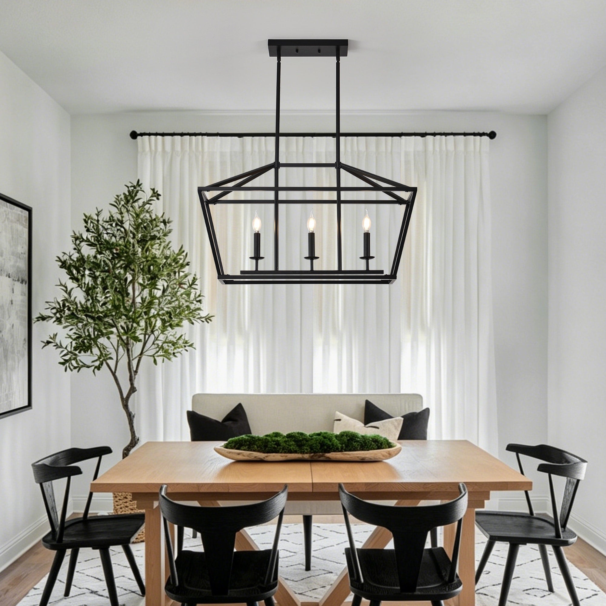 3 Light Farmhouse Kitchen Island Lighting 5 Light Linear Chandelier Metal Matte Black Finish Hanging Pendant Light Fixture