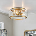3 Light Glass Drum Flush Mount Ceiling Light