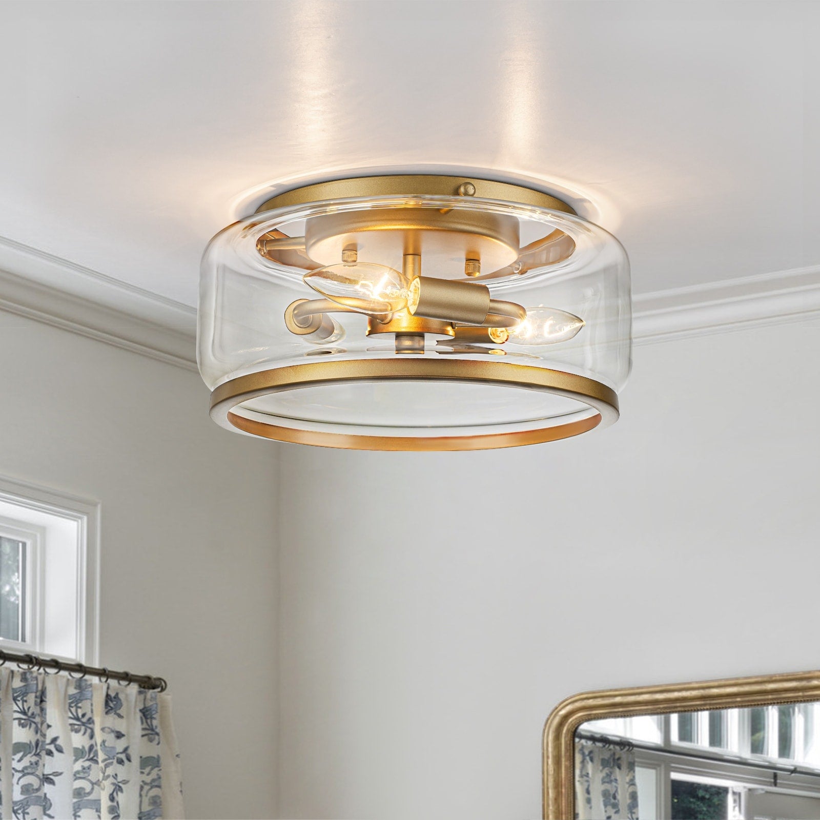 3 Light Glass Drum Flush Mount Ceiling Light