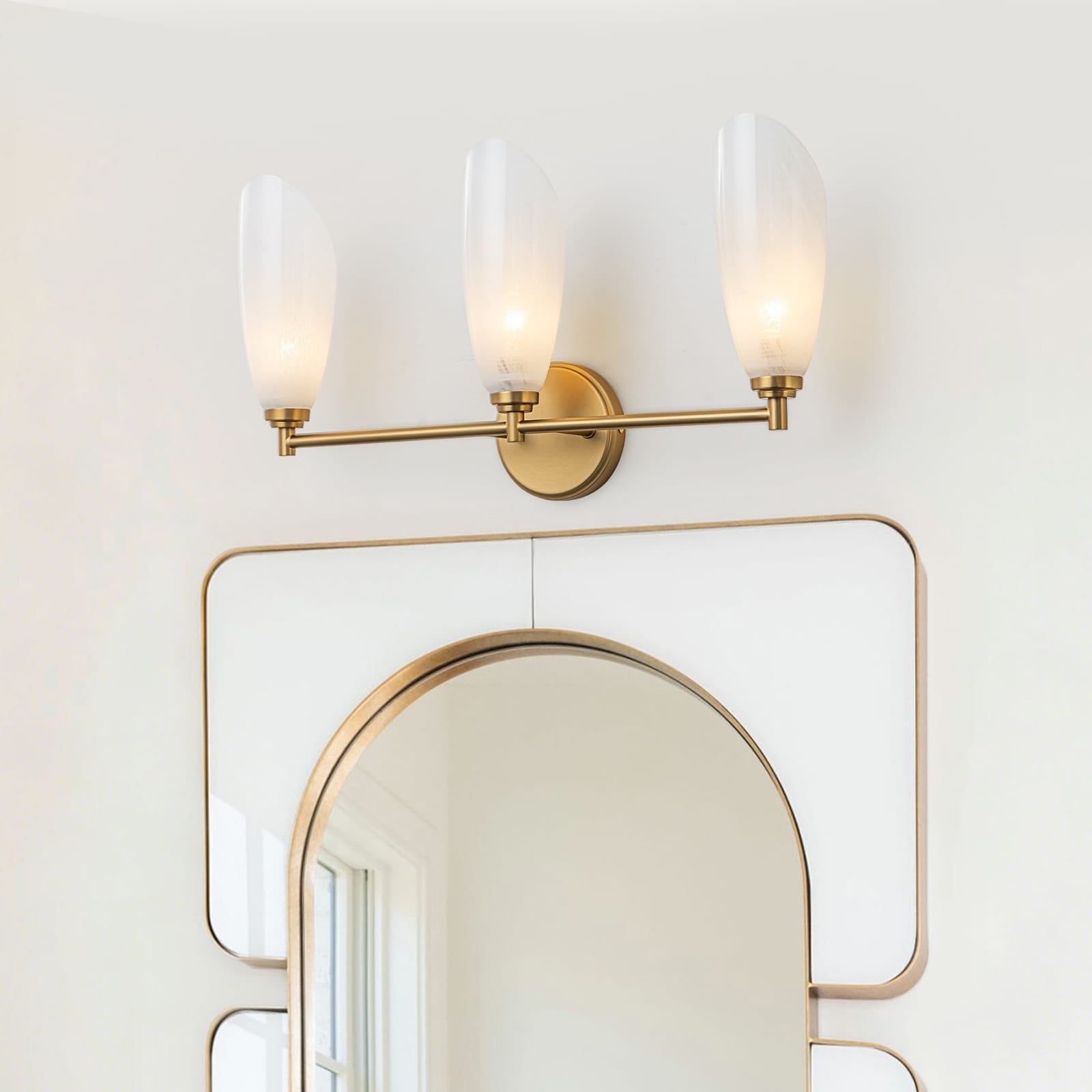 3 Light Gold Bathroom Vanity Light Modern Cloud Glass Shade Hallway W 21.46 In.