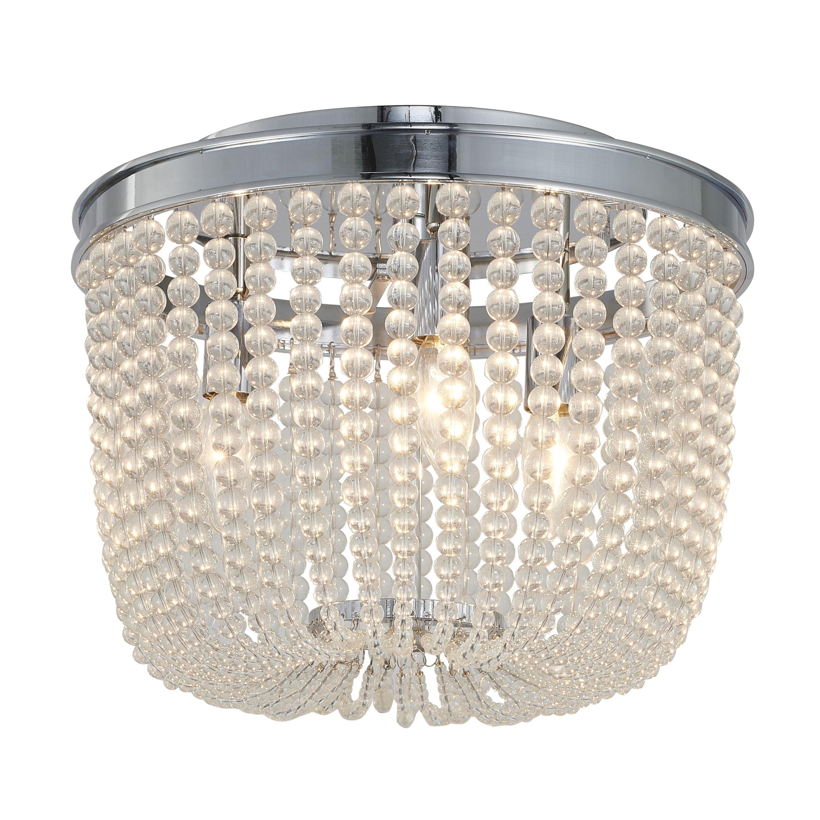 3 Light Gold Semi Flush Mount With Clear Glass Beads