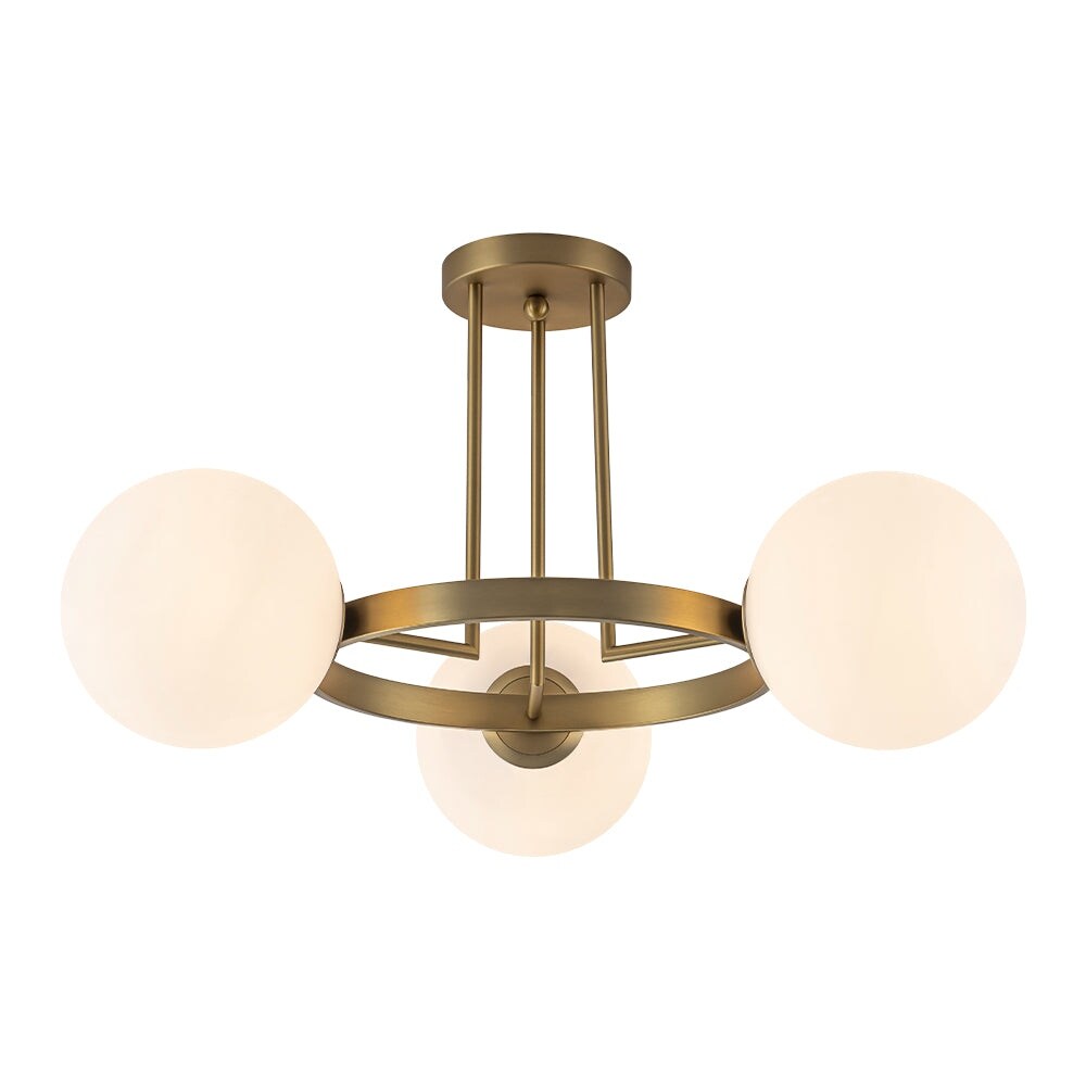 3 Light Halo Milky White Glass Globe Circle Ceiling Light 30.3 In