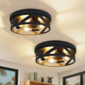 3 Light Industrial Flush Mount Ceiling Light Black Metal Cage E26 Base Modern Farmhouse Lighting For Hallway Bedroom