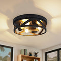 3 Light Industrial Flush Mount Ceiling Light Black Metal Cage E26 Base Modern Farmhouse Lighting For Hallway Bedroom