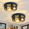 3 Light Industrial Flush Mount Ceiling Light Black Metal Cage E26 Base Modern Farmhouse Lighting For Hallway Bedroom