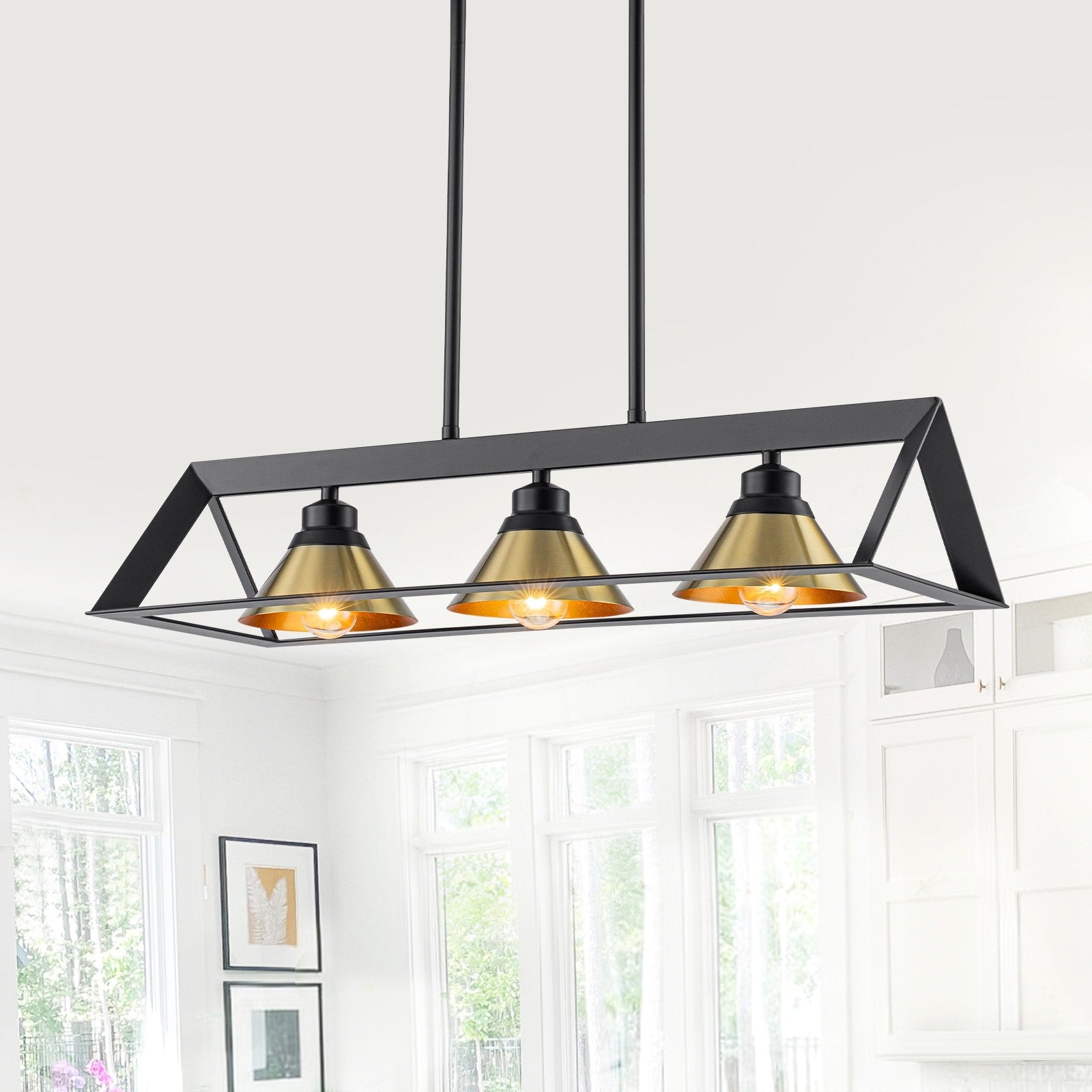3 Light Industrial Linear Kitchen Island Pendant Light Cone Shades Dia.25.59 In