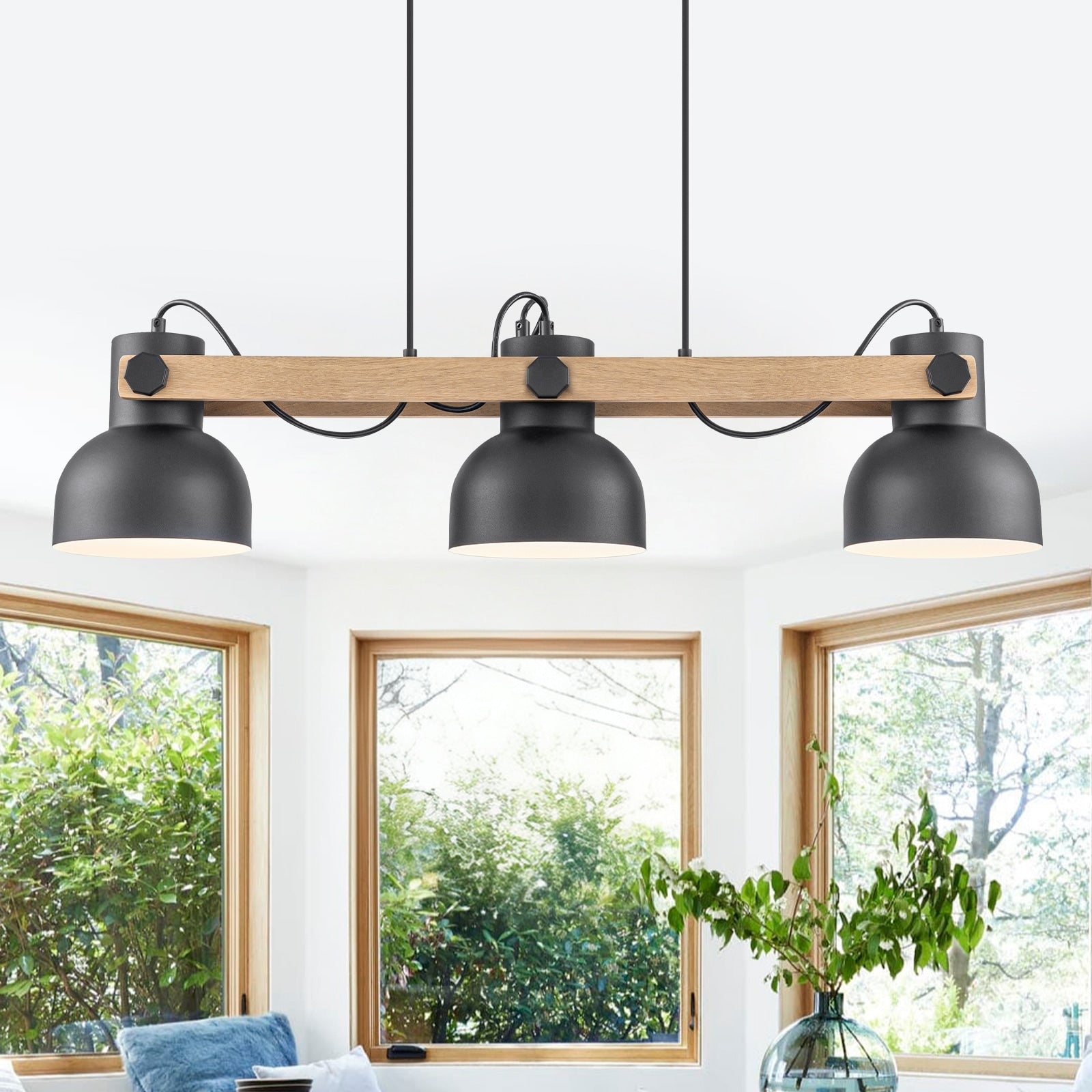 3 Light Industrial Linear Kitchen Island Pendant Light Dome Shades Dia.32.68 In