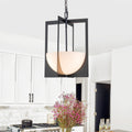 3 Light Industrial Square Frame Pendant Light Half Moon Opal Glass Dia.13.62 In