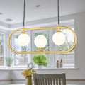 3 Light Linear Kitchen Island Pendant Frosted Milky White Glass Globes Dia.22.83 In