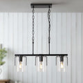 3 Light Linear Pendant Light Industrial Kitchen Island Lighting With Clear Glass Shades Adjustable Chain Chandelier