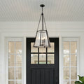 3 Light Matte Black Metal Pendant Light With Textured Glass Shade 17.7Inch