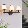 3 Light Matte Black Metal Wall Sconce Ribbed Fabric Shade Traditional