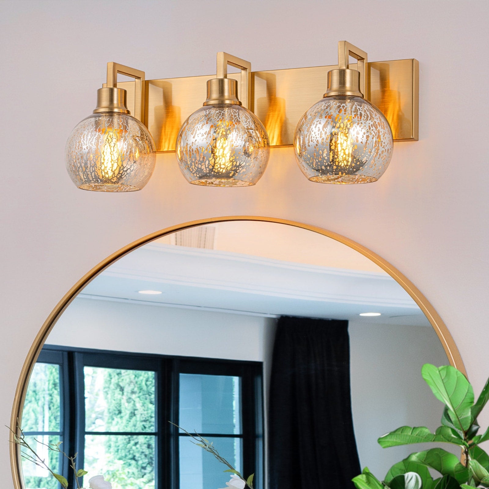 3 Light Mercury Glass Globe Wall Sconce Modern Vanity Light