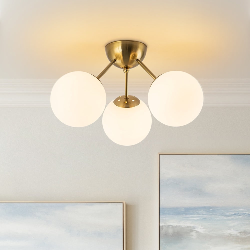 3 Light Mid Century Linear Glass Sphere Semi Flush Mount 17.7 In