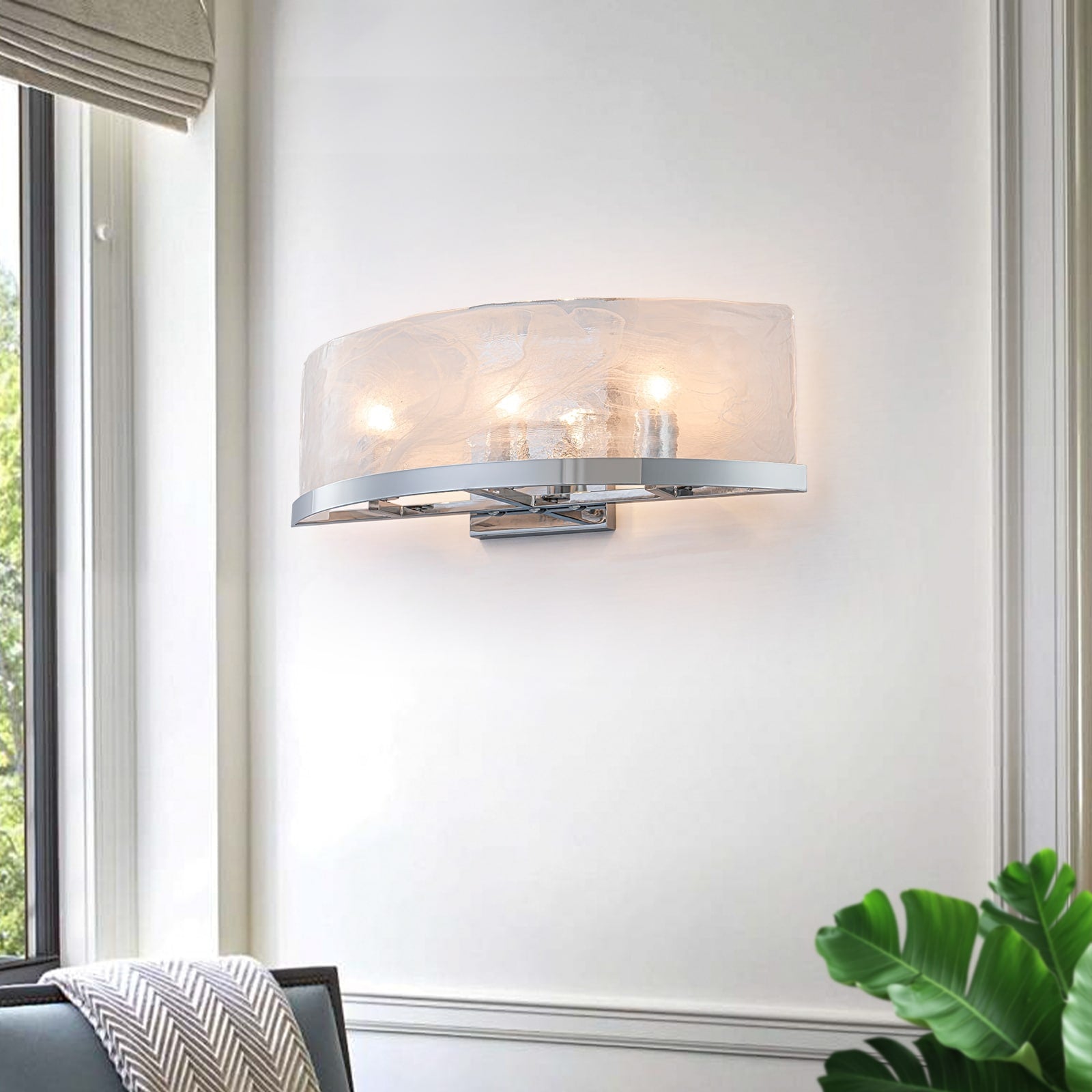 3 Light Modern Chrome Wall Sconce With Cloud Glass Shades