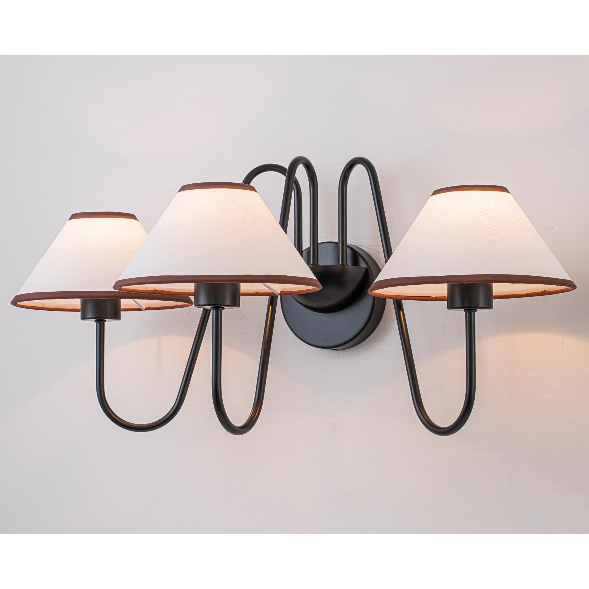 3 Light Modern Classic Matte Black Three Arms Sputnik Dimmable Wall Sconce With White Cone Fabric Shade