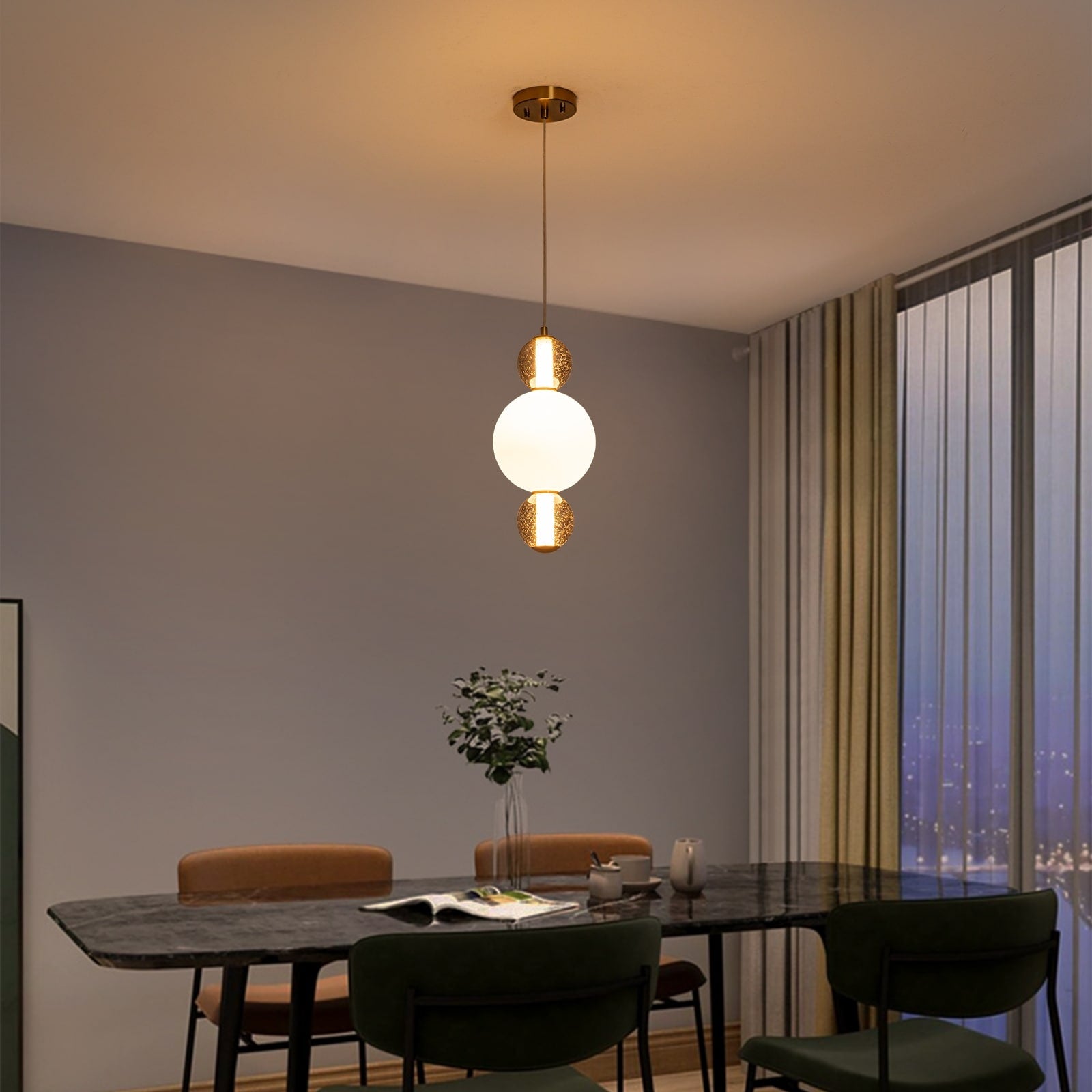 3 Light Modern Gold Led Pendant Light With White Smoke Glass Globes Dia.7.09 In