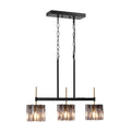 3 Light Modern Pendant Linear Chandelier With Textured Glass