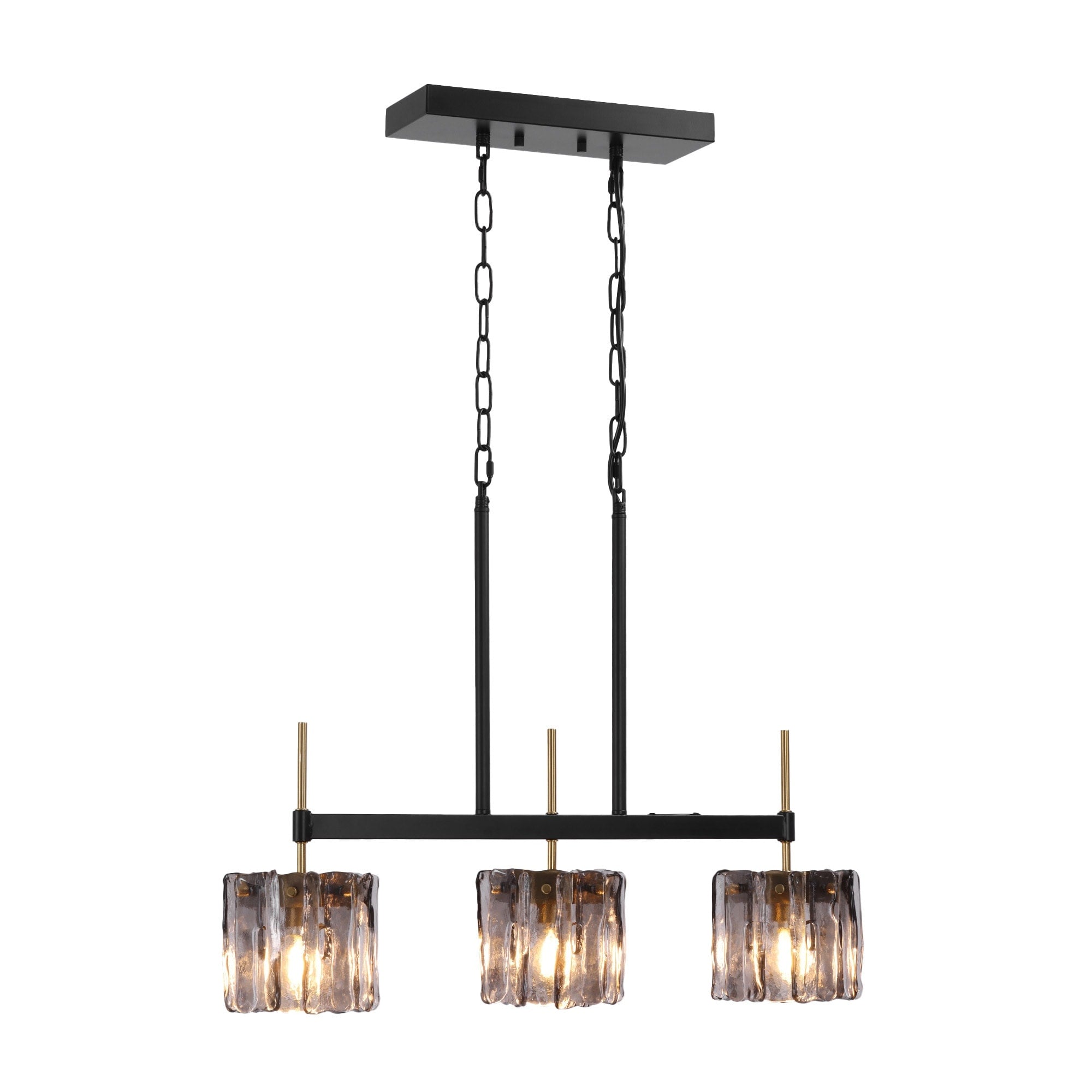 3 Light Modern Pendant Linear Chandelier With Textured Glass