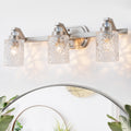3 Light Nickel Bathroom Vanity Light Modern Textured Glass Shade W 24.41 In.